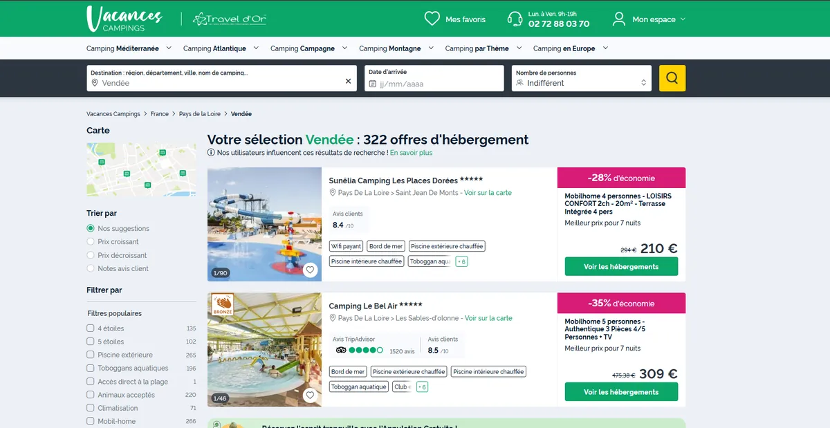Sélection camping Vendée sur Vacances-campings.fr