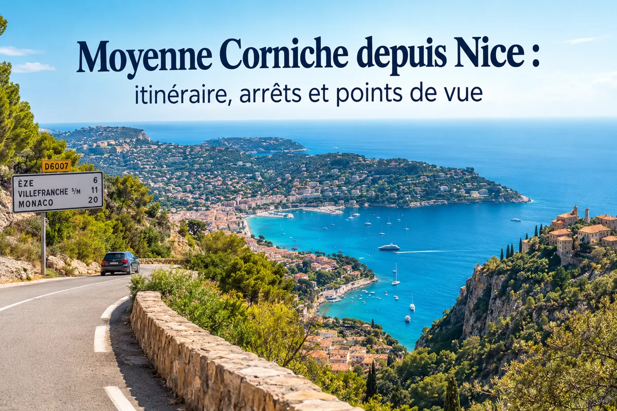Moyenne Corniche depuis Nice, route panoramique vers Èze et Monaco