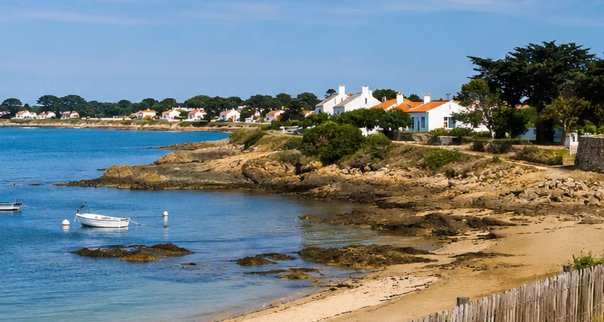 Crique de sable et maisons blanches à toit orange sur l’île de Noirmoutier