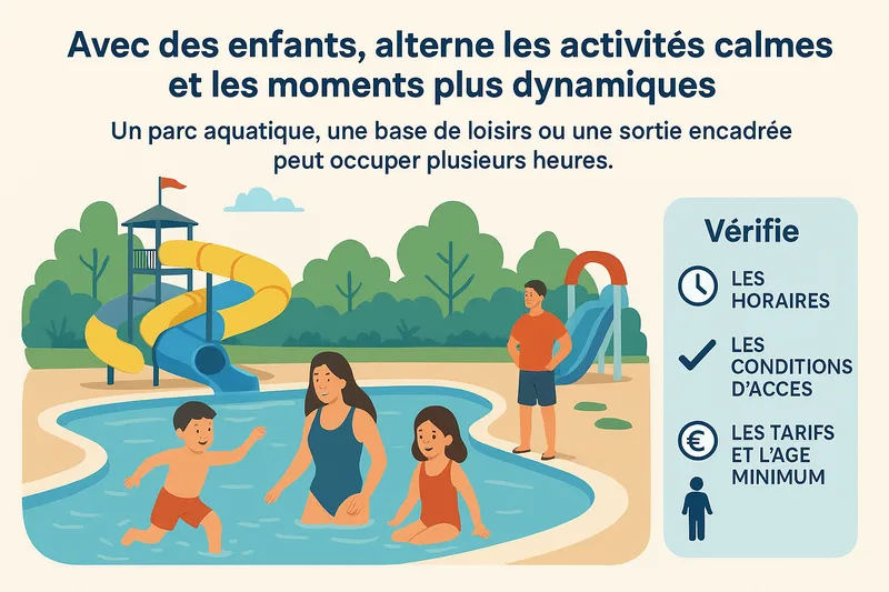 Avec des enfants, alterne les activités calmes et les moments plus dynamiques. Un parc aquatique, un