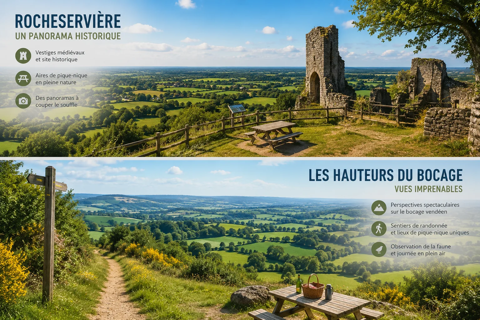 Spots avec vues panoramiques à couper le souffle dans le bocage vendéen